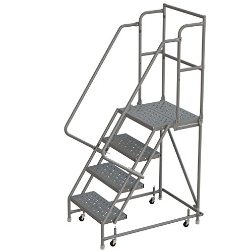 Image of Tri-Arc KDSR104246-D3 4-Step 30 inch Deep Top Steel Rolling Industrial & Warehouse Ladder with Handrails, 24 inch Wide Perforated Tread