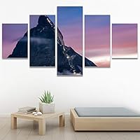 SIGNWIN 5 Panel Canvas Wall Art Snow Mountain for Home Decorations Ready to Hang - 60