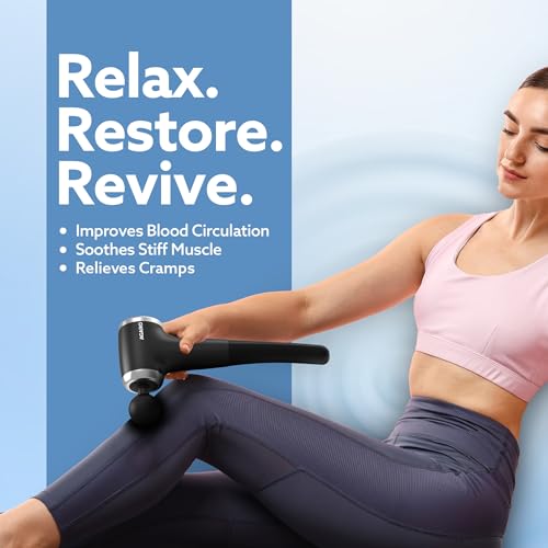 Image of AGARO Regency Gun Massager, 4 Heads, 13 Speed, Rechargeable, Handheld, Percussion Muscle Massager for Full Body Pain Relief, Muscle Relaxation of Neck, Shoulder, Back, Foot for Men & Women, Black