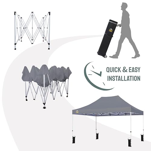 CROWN SHADES 10x15 Pop Up Canopy Tent, Silver-Coated Thick Frame, Heavy Duty, Outdoor Events, Parties, Grey