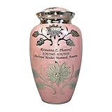 Human Funeral Cremation Urn, Large Size Pink Human Ash Urn with Velvet Bag and Personalization