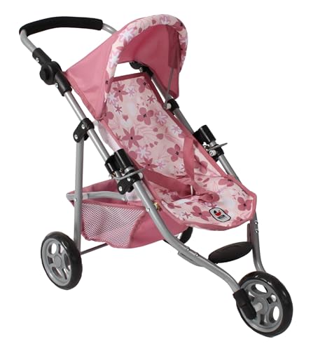 Bayer Chic 2000   Cochecito de muñecas Lola, Cochecito para muñecas de hasta Aprox. 50 cm de tamaño, Cochecito de joggy, muñecas, Carrito de muñecas, Flores Rosas