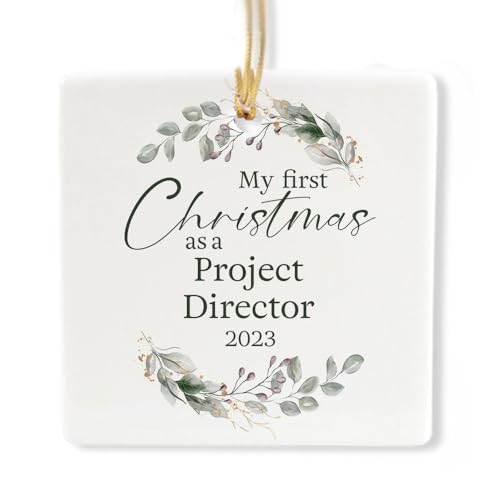 My First Christmas As A Project Director 2023 Square Shape for Christmas Tree, Gifts for Him Her Men Women, New Year Him Her Men Women Friend Thank You, 3x3 Inches, Ceramic