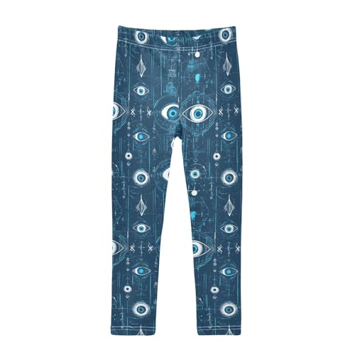 Evil Eye Circle White Obsidian Kids Baby Girls Active Leggings Casual Full Length Leg Yoga Pants Running