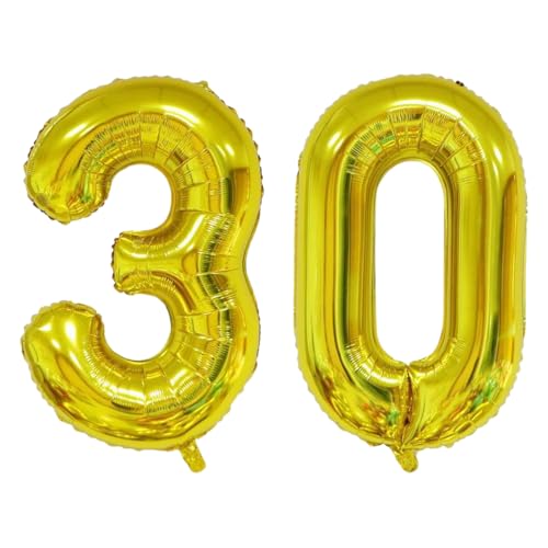 Palloncini compleanno 30 anni, Gonfiabili Elio o Aria, Gigant Numero, Granda Palloncino per Anniversario, Pallone gonfiabile in foil d'oro 30 anni, Decorazione Festa Oro Nero per 30 Anni