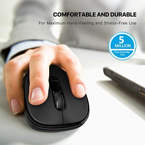 WisFox Mouse Senza Fili, 2.4G Wireless Mouse Laptop Mouse Computer Antiscivolo Ergonomico Mouse USB 6 Pulsanti con Ricevitore Nano 3 Livelli DPI Regolabili Mouse Senza Fili per Windows, Mac (Nero)