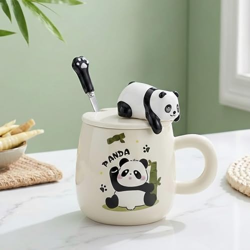 Image of NYRWANA Coffee Mug, Birthday Gifts for Women, Mugs for Present, Rakshabandhan Gift for Brother & Sister, Ceramic Mug, Cute Coffee Mugs, Panda Mug with Lid & Spoon (Assorted-350 ml)