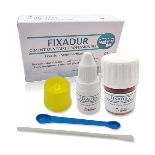 FiXADUR– Ciment dentaire semi-permanent – Colle dentaire forte pour couronnes et bridges – Adhésif prothèse dentaire professionnel”