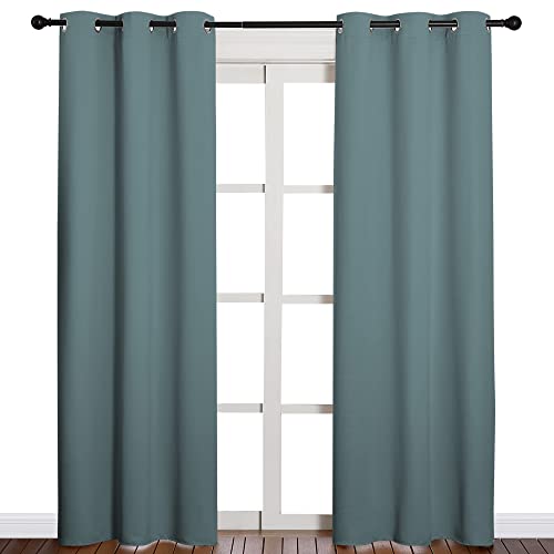 Image of NICETOWN Modern Blackout Curtains Noise Reducing, Thermal Insulated and Privacy Room Darkening Drape Panels for Boy's Guest Room Door Window (Greyish Blue, 2 Panels, W42 x L84 -Inch)