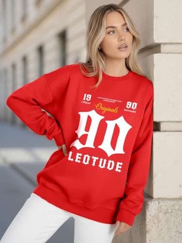Image of LEOTUDE Women's Boyfriend /Loose Fit Full Sleeve Drop Shoulder Loopknit Round Neck Sweatshirt (Color Navy)