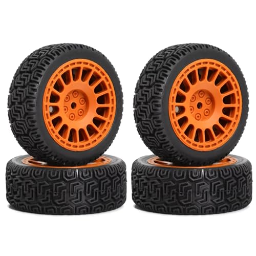 RC�J�[�̃^�C���ƃz�C�[�� Compatible With Tamiya XV01 XV02 For TT01 For TT02 1/10 RC �����[�p ���[�V���O�J�[�p�[�c 68mm �����[�^�C���p �S���^�C�� �z�C�[���^�C��(Orange)