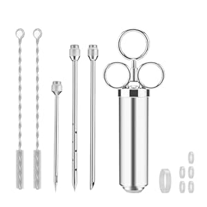 Venprodium Fleischspritze 60ml, Edelstahl Marinadenspritze, Marinierspritze mit 3 Nadeln und 2 Reinigungsbürste, Fleischinjektor, für Marinieren von Rind, Schweinefleisch, Huhn und Gebäck