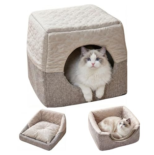BUKLUKE Cama para Gatos y Perros Pequeños 2 en 1, Refugio Cueva Suave, Cama Lavable Fácil de...