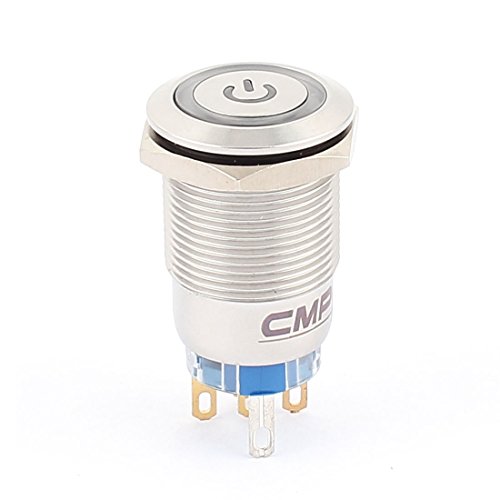 Aexit 12V 19mm Wall Switches Dia Blue LED Lamp Momentary Metal Power Switches Pushbutton Switch