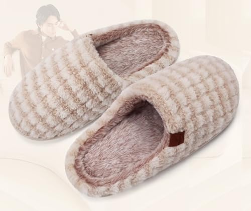 Image of COFACE Mens Cozy Memory Foam Scuff Slippers Casual Slip On Warm House Shoes Indoor /Outdoor Sandal Slippers With Arch Support Rubber Sole Size 7-15