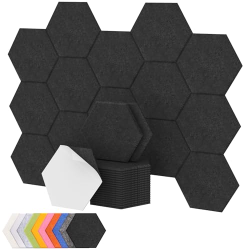 TONOR Lot de 18 Panneau Acoustique Mural Autocollante, 30 x 26 x 1cm Panneau Acoustique à Haute Densité, Mousse Acoustique Hexagonal Isolant Phonique pour...