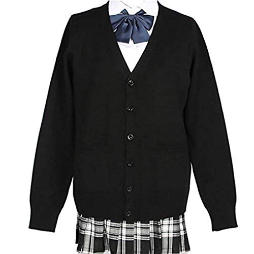 カーディガン スクール 学生服 女子高生 制服 スクールセーター 防寒 カーディガン 無地 レディース カーディガン ニット通勤 通学 アウター シンプル 上着 コスプレ 衣装 コスチューム (ブラック,XL)