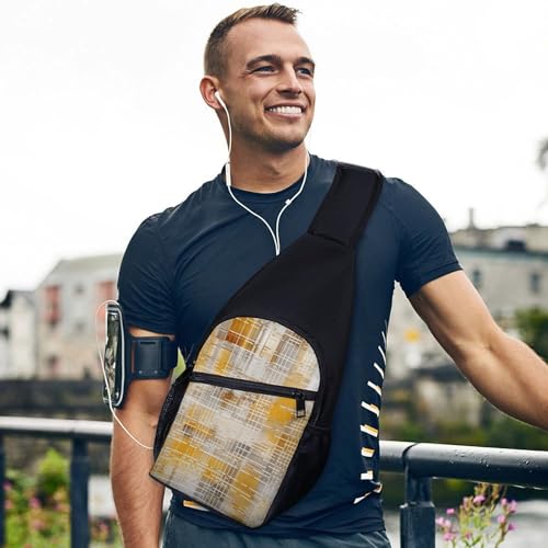 Bolso tipo bandolera pequeño unisex taupe y amarillo miniatura 6