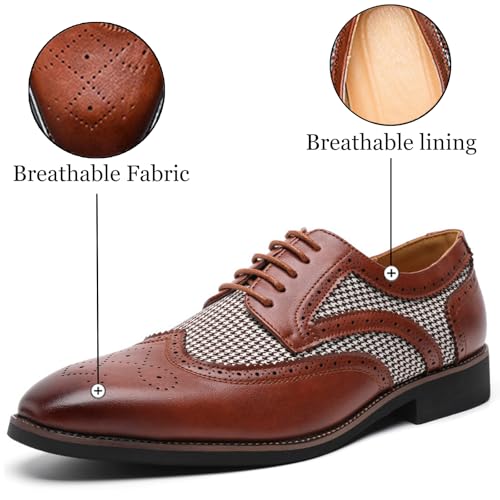 Men's Leathe Patchwork Two Tone Color Brogue Oxfords Classic Lace Up Comfortable Chunky Heel Dress Derby Shoes Hand Stitched Business Formal Work Gatsby Shoes3