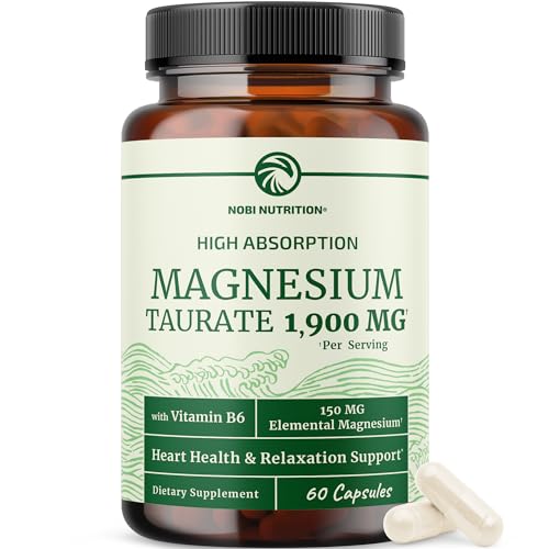 Image of Magnesium Taurate 1900MG, Heart Health & Relaxing Support, High Absorption | 150MG Elemental Magnesium Per Serving, Mag Taurate with Vitamin B6 and BioPerine, Non-GMO, 60 Capsules (1 Month Supply)