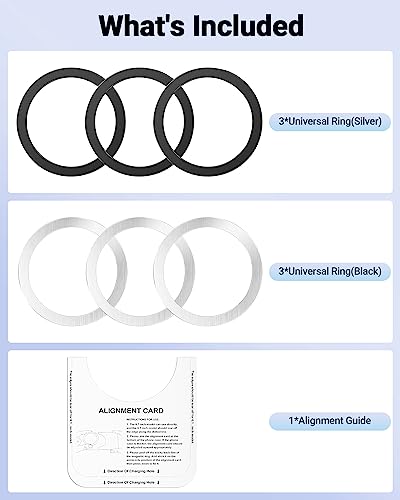 KALAPOP Magnetic Wireless Charging Magsafe Ring-6 PCS,Ultra-Thin(0.4mm) Magsafe Sticker,Compatible with iPhone 17/Air/16/15/14/13 Series,Samsung Galaxy,Google Pixel,Magsafe Accessories-3Black&3Silver
