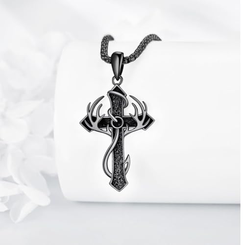 Fish Hook Cross Neckalce for Men Sterling Silver Cross Pendant Necklaces Hunting Jewelry Gifts for Men Women3