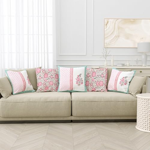 Image of BLOCKS OF INDIA Hand Block Printed Cotton 250 TC Linen Cushion Cover (16 X 16 Inches) (Color 3),Multicolor