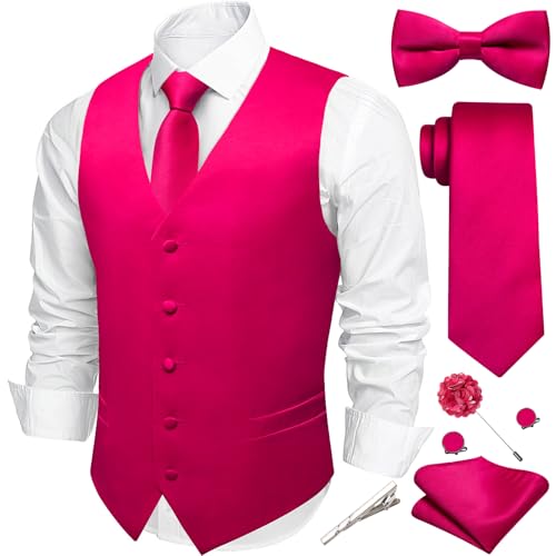 Image of Barry.Wang Men's Suit Vest Tie Bowtie Set Formal Silk Paisley Waistcoat Hanky Cufflinks Lapel Pin Set Wedding Party 7PCS