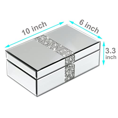 Qmdecor Luxury Middle Silver Bling Crushed Diamond Glass Mirrored Jewelry Box Women Jewelry Organizer Storage Box For Gift #TOP6
