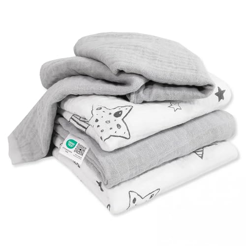 MAKIAN 4 Stück Mulltücher Spucktücher 70 x 70 cm - Mullwindeln doppelt...