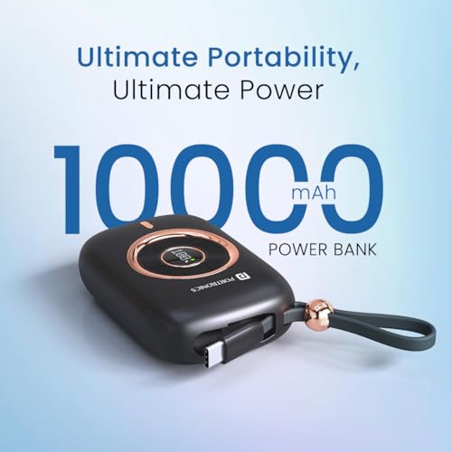 Portronics Power Shutter Pro 35W 10000mAh SuperFast Charging Wired Powerbank with in-Built Type C PD Cable, Type C Input/Output Cable,LED Display,EV Grade Batteries,Support with Android, Apple,Tablet view 2