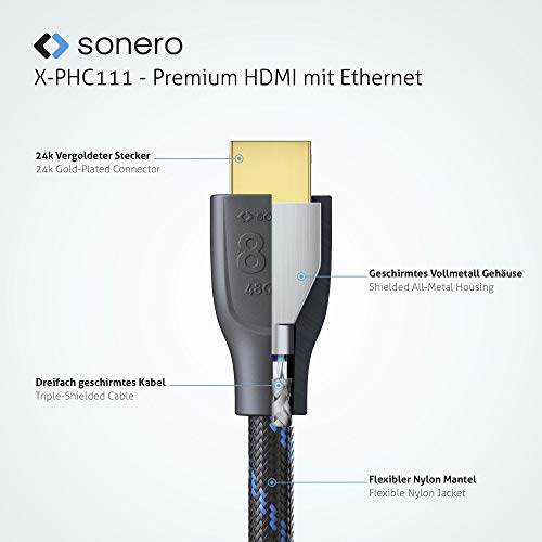 Sonero PHC111-050 8K Ultra High Speed HDMI Cable with Ethernet, Nylon Braid, Gold-Plated Connectors (8K UltraHD - Image 4