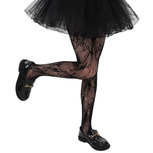 Image of Girls Lace Fishnet Tights Toddler Sheer Patterned Stockings Hollow Dance Pantyhose for Kids Halloween Tights