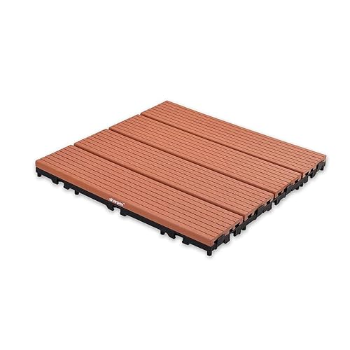 Sharpex Wood and Plastic Deck Tiles with Interlocking | 1 Piece Floor Decking Water Resistant Tile for Balcony, Terrace, Garden, Poolside | Quick Flooring Solution for Indoor/Outdoor (WPC, 1 Piece)