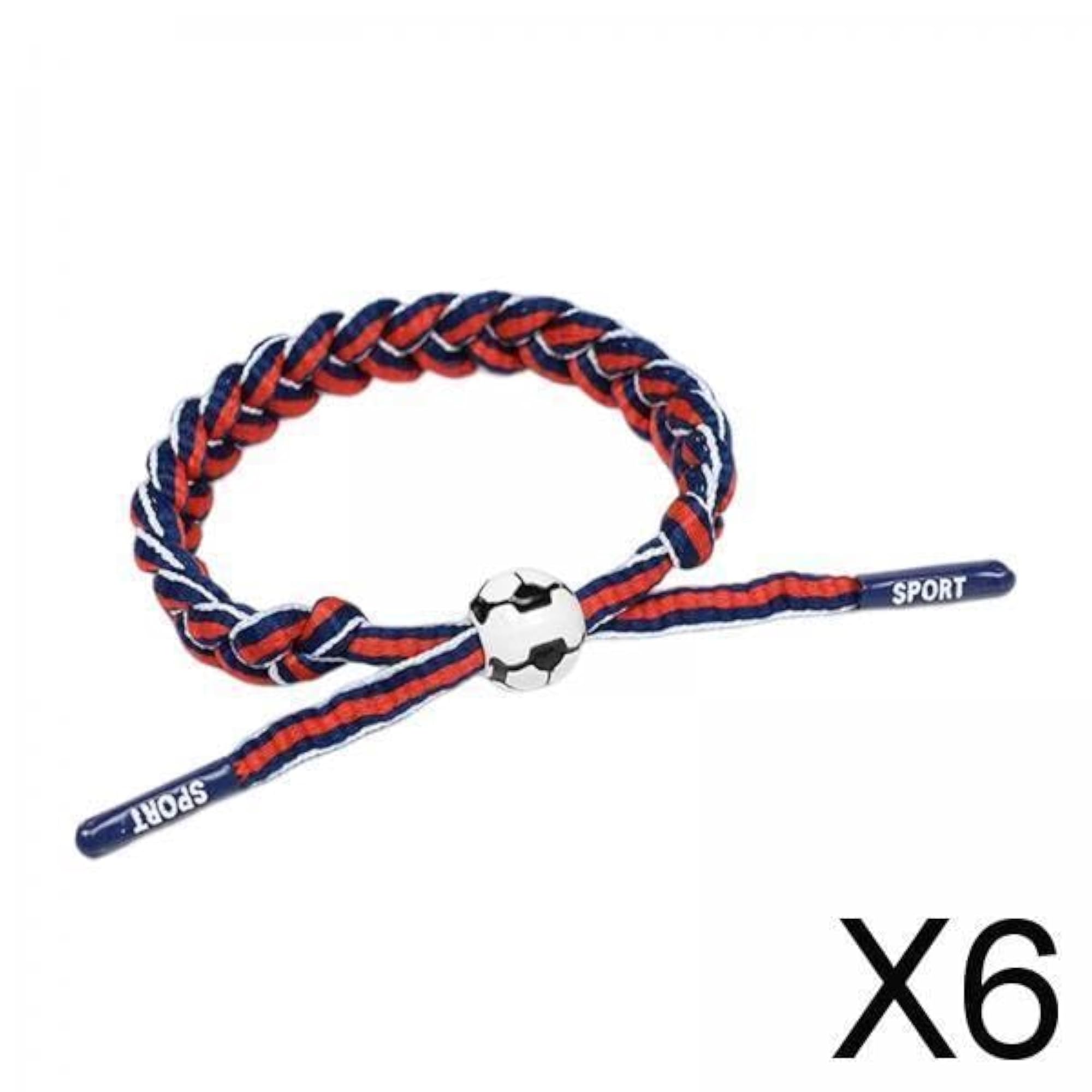 6pc Soccer Team Braided Rope Bracelet Set, Blue & Red