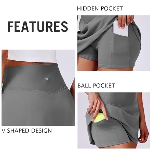 Image of PINSPARK Womens Tennis Skirt High Waisted Golf Skort with 2 Pockets Stretchy Athletic Skirts for Workout Pickleball Running