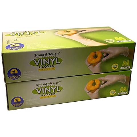 200 Disposable Vinyl Gloves, Non-Sterile, Powder-Free, Smooth Touch, Food Service Grade, Medium Size [2x100 Pack] Cover