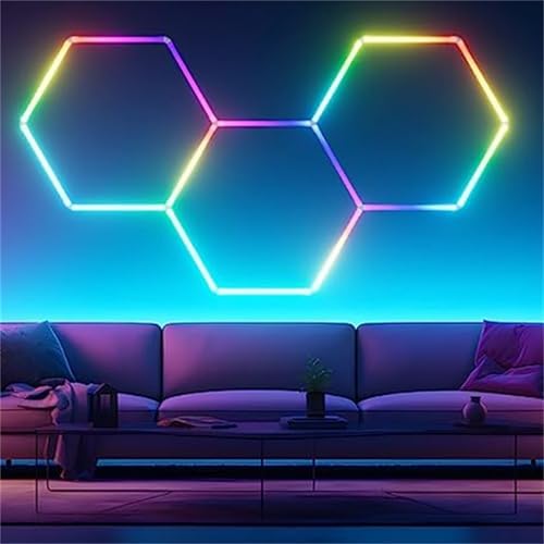 Color Changing Hexagon LED Garage Lights - Honeycomb Shop Light for Car Detailing, Basement, Gym, and Bar - 5 Hexagon Panels with Bright Lighting
