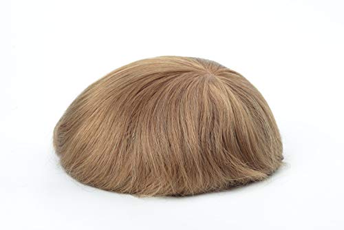 Foto von Lordhair Echthaar Toupet für Männer, 0,08 mm Dünnes Haut Haarteil Basisgröße 8 x 10 Zoll Leichtes Mittlerer Dichte Haarersatzsystem-130% Mittlere Dichte