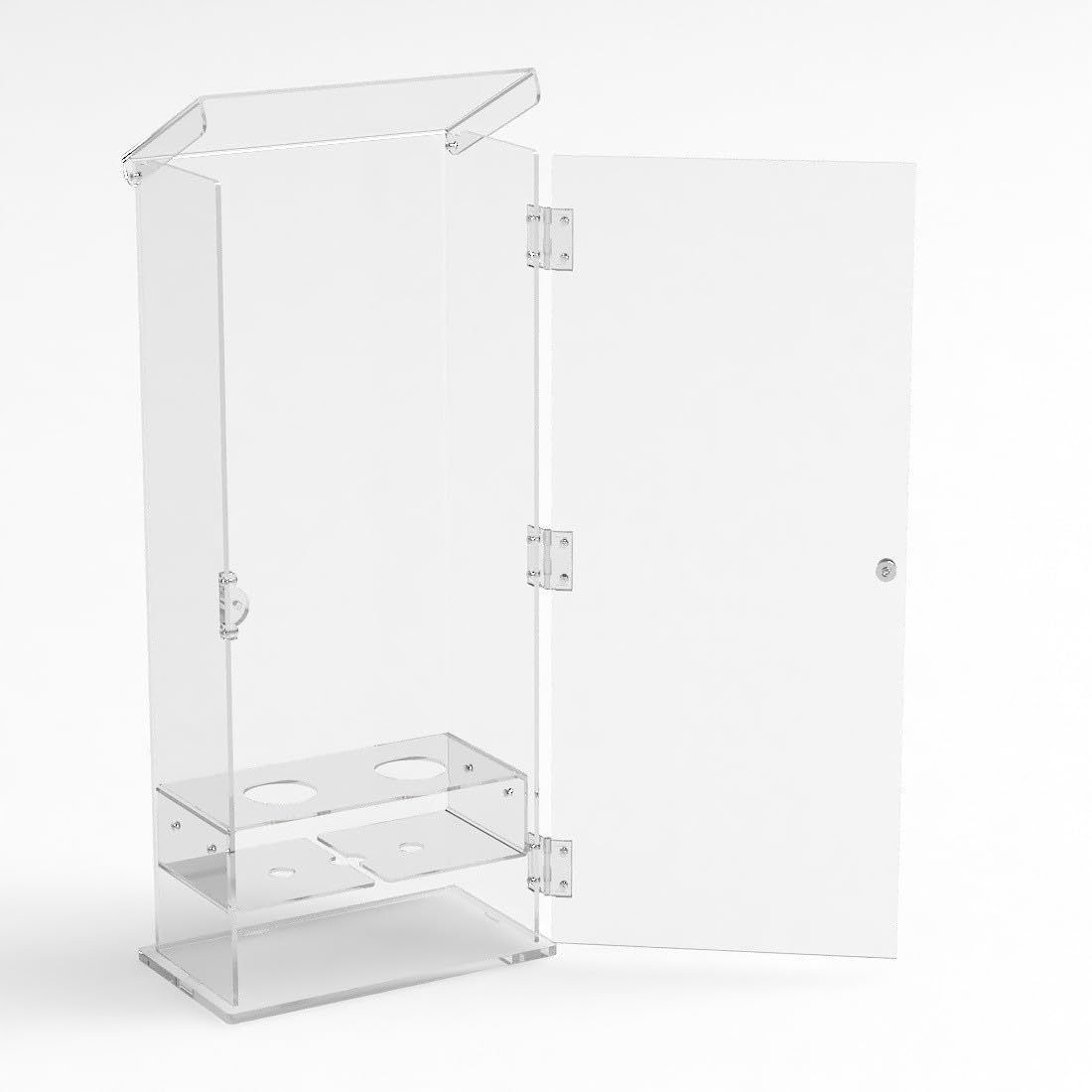 Porta coni gelato per cialde grandi in plexiglass trasparente a 2 fori con sportello - Misure: 27 x 13 x H61 cm