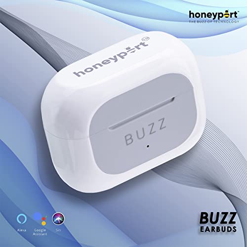 Image of Honeyport HP Buzz Earbuds - TWS Bluetooth Earbuds with Smart Voice Assistant, Active Noise Cancellation, 30-Hour Playtime, IP4X Sweatproof (White)