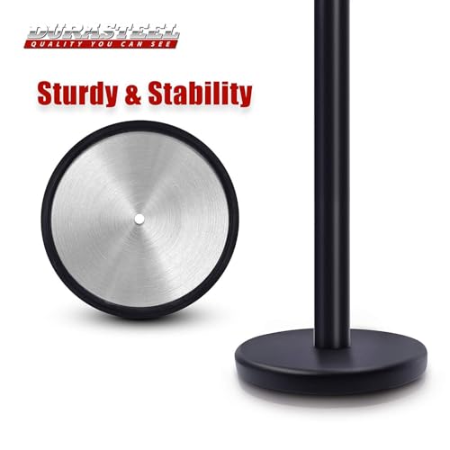 Image of DuraSteel Black Crowd Control Barriers Stanchions with Retractable Belts - Metal Stanchion Posts w / 6.5ft Black Retractable Barrier Belt Ropes - Queue VIP Safety Line Dividers - Set of 6 Stantions