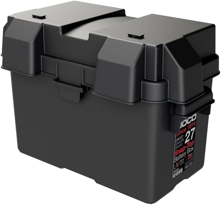 Battery Box Snap-Top Rugged Design Black Reinforced Plastic Fully Ventilated 13.2 Inch Length x 7.2 Inch Width x 10.1 Inch Height Internal Dimension