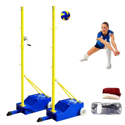 richigblosmum 2-in-1 Soft Volleyball & Badminton Net Set | 4 Height Settings (5.1-6.9ft) for All Ages | Portable Wheels & Sturdy Steel Base | Training & Family Fun Use
