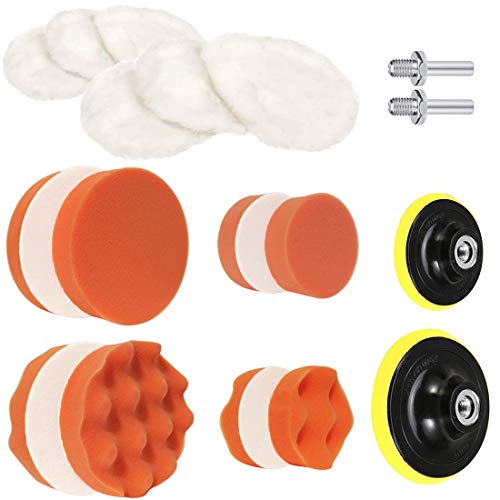 Drill Buffing Sponge Pads Car Foam Woolen Polishing Pads Kit for Car Buffer Polisher Sanding Waxing Sealing Glaze 5 Inch&3 Inch (Orange)