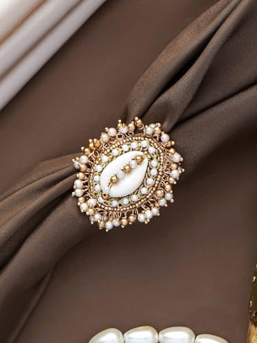 Image of SANJOYA by EVERSTYLISH Embroidered Ring for Women | Shell & Beaded Adjustable Statement Ring | Ethnic Jewelry for Weddings & Festive Occasions