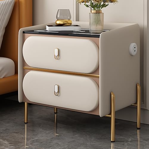 Tables de chevet pour chambre à coucher avec port USB et meuble de rangement blanc