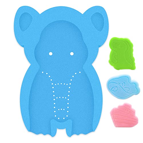 Image of HALLO Soft Infant Bath Sponge Elephant Baby Bath Mat Newborn Comfy Foam Skid-Proof Cushion Odor Free(Blue)