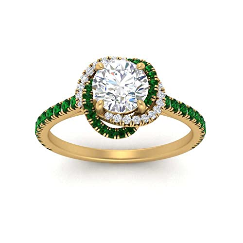 Image of 55Carat Choose Your Gemstone Flower Diamond CZ Ring Yellow Gold Plated Round Shape Halo Engagement Rings Everyday Jewelry Wedding Jewelry Handmade Gifts for Wife US Size 4 to 12