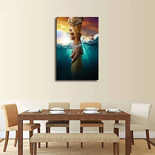 Don't Be Afraid Just Have Faith Give Me Your Hand Poster The Hand Of God Divine Mercy Christian Religion God Jesus Reaches Into The Water Painting Canvas Picture Hd Print Savior Portrait Living Room Home Decor Wall Art Wbj43 (24X36Inch-Framed) #TOP1